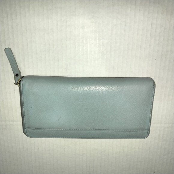 Kate Spade New York Zip Around Wallet, Travel Organizer, Pebbled Blue Leather - Picture 8 of 9